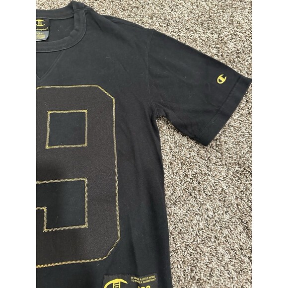 Champion 100 Years T-Shirt Mens Medium S Embroidered Logo Black Tee Short Sleeve - Picture 4 of 8
